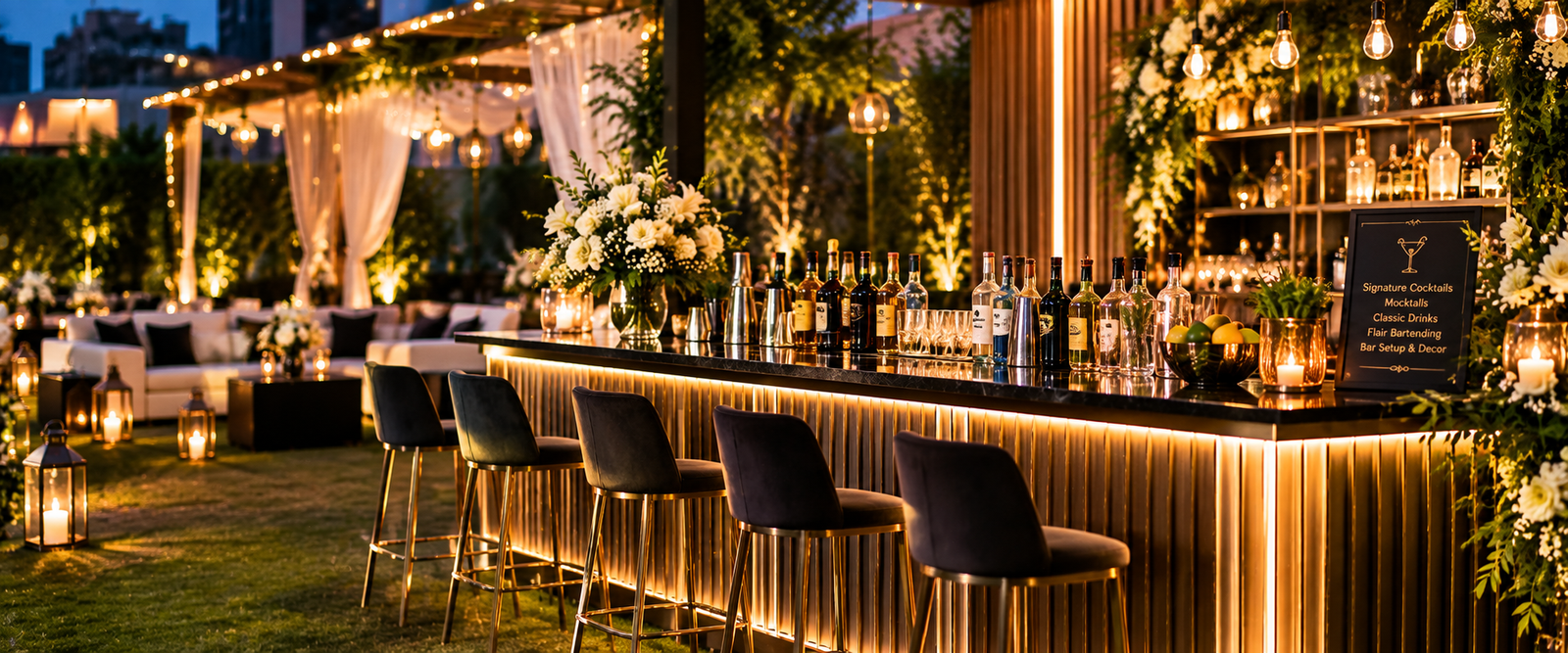 Elegant mobile bar setup and decoration for wedding and corporate events